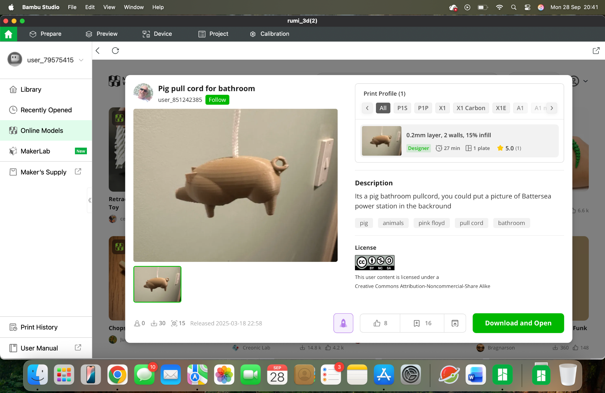 Model preview of a pig-shaped bathroom pull-cord handle
